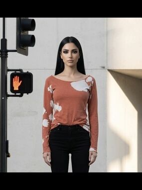 Code Vintage Women's Rust and White Long Sleeve Tie-Dye Top